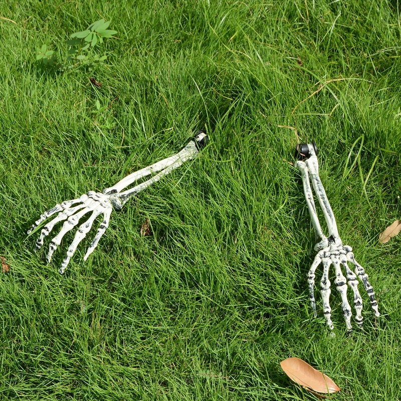 AOFOX Halloween Realistic Skeleton Stakes Zombie Ghost Arm Stake Severed Plastic Skeleton Hands Yard Signs for Lawn Stakes Garden Halloween Props Decoration(4 Pcs White&Black) - Image 5
